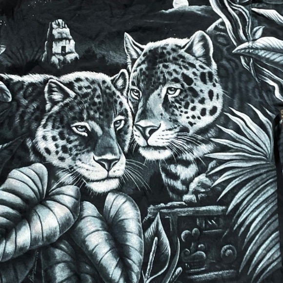 Vintage Hanes Beefy-T Leopard All Over Print Shirt Black White Mens Large AOP - Picture 5 of 6